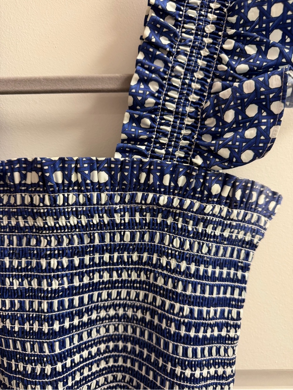 Hill House Navy Blue and White Smocked Flutter-Sleeve Sundress - Picture 2 of 5